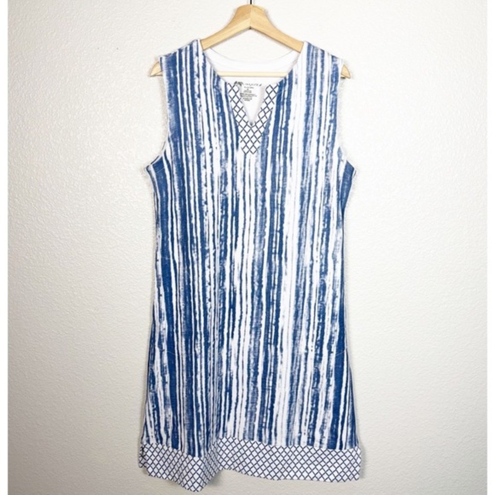 Wild Palms Inspired Size M‎ Coastal Split Neck Sleeveless Striped Shift Dress